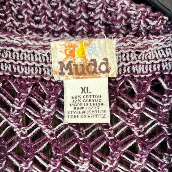 Mudd Cardigan XL Open Knit Short Sleeve Purple Chunky Sweater Retro Y2K Top - Picture 2 of 5